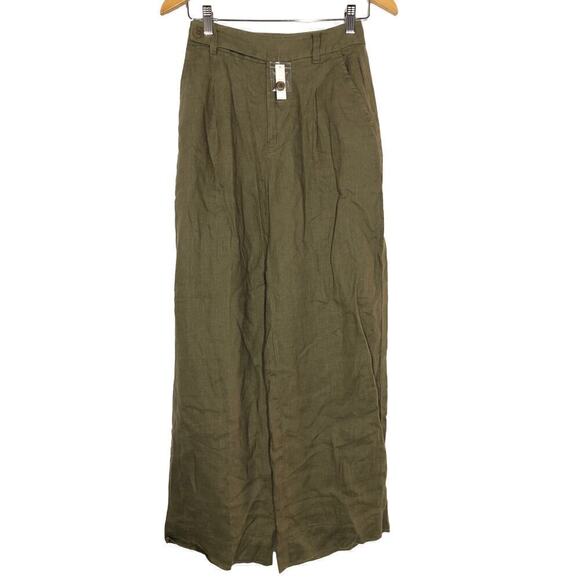 Madewell The Harlow Wide Leg Pants High Rise Linen Distant Surplus Green NWT 00 - Picture 7 of 11